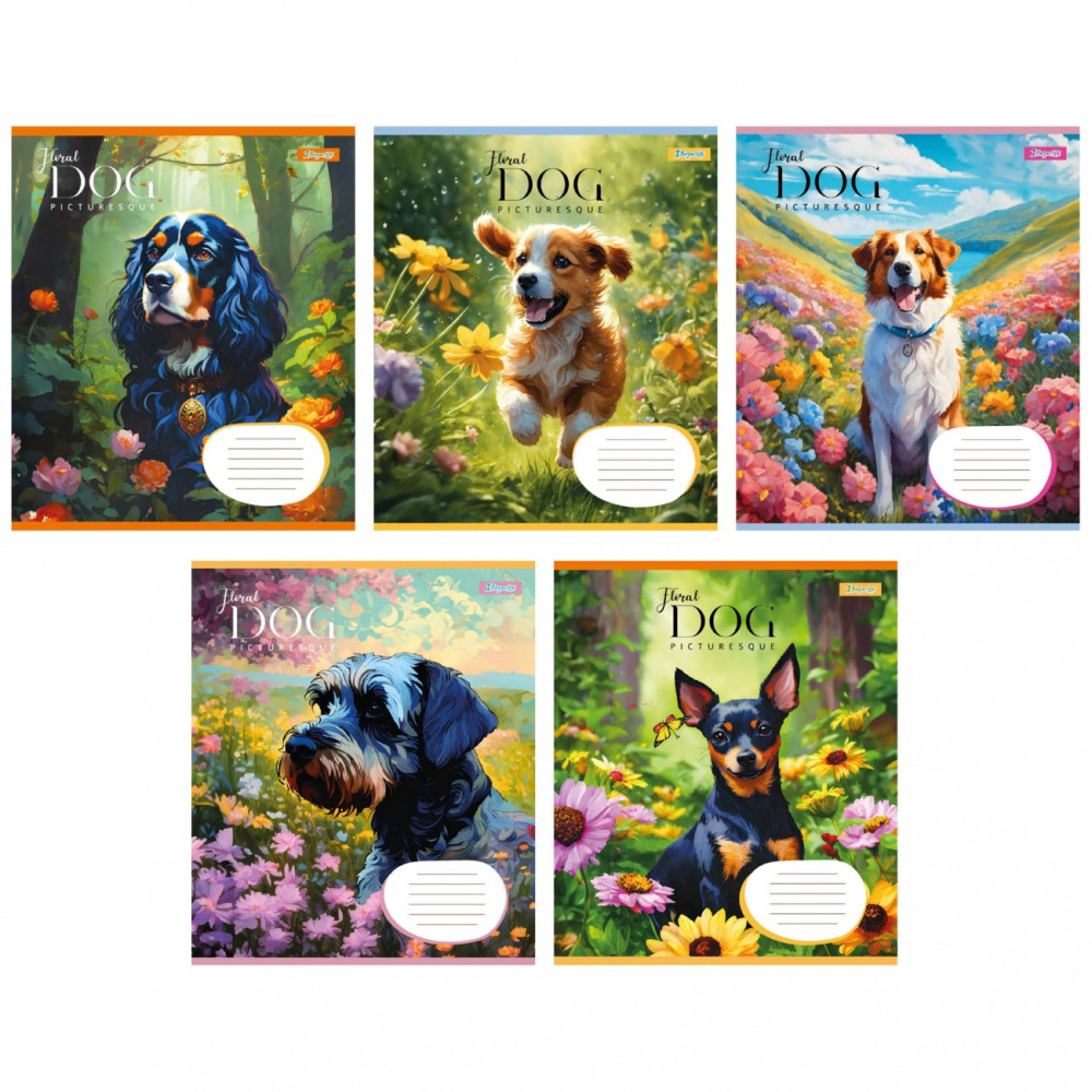 Зошит шкільний А5/12 кос 1B Floral dog, зошит учнів 766929