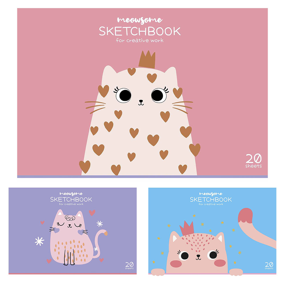 Альбом для малювання Meowsome, склейка, 20 арк, глiтер