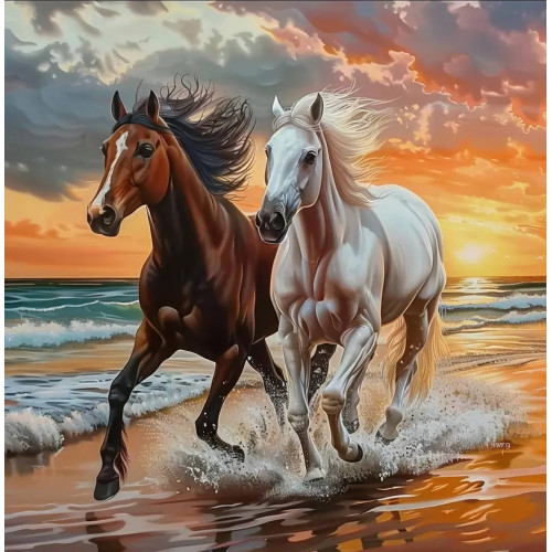 Алмазна мозаїка "Алюр вздовж берегу", 20x20см, на рамці