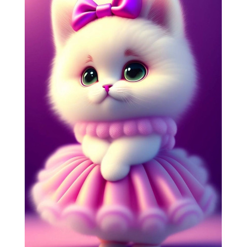 Алмазна мозаїка "Кошеня в рожевій сукні", 20x20см, на рамці