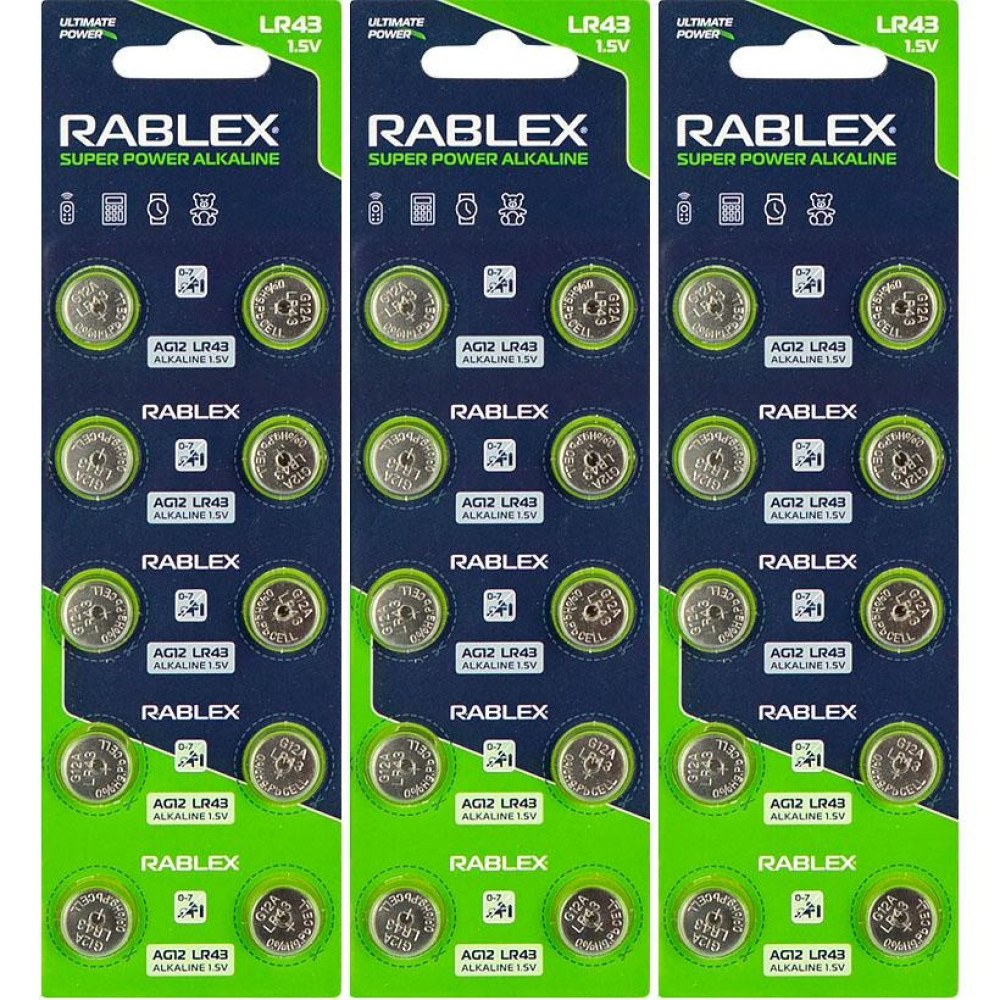 Батарейка RABLEX "таблетка" 1.5V AG12 (LR43) (123337)