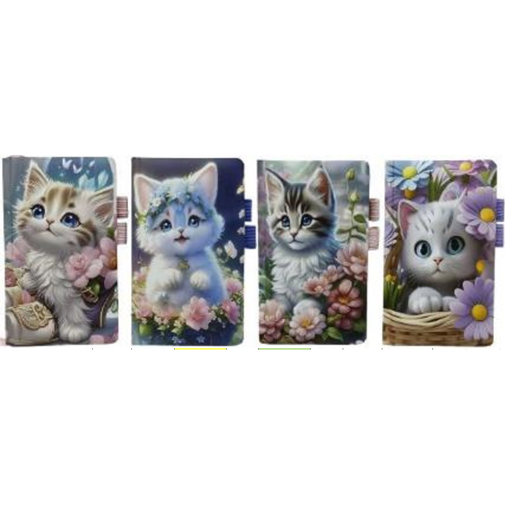 Блокнот з утримувачем д/ручки А6/80арк.шкір/зам "Коти об'ємн