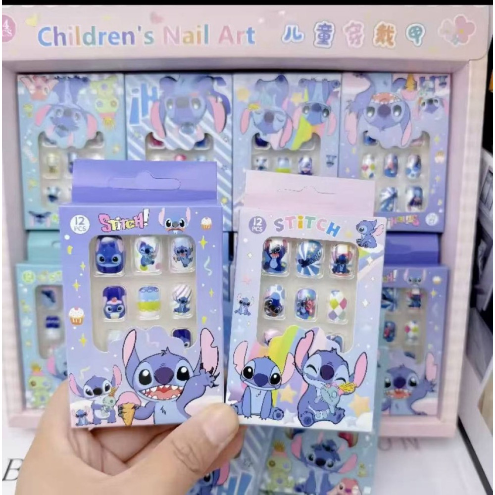 Дитячі накладні нігті для дівчаток Stitch в наборі 12 різних
