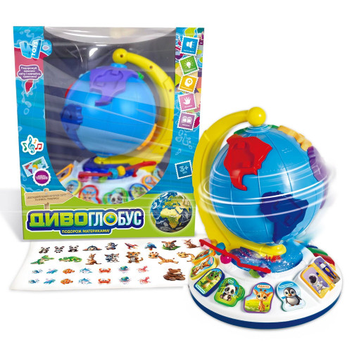 Диво-глобус 62609 (12) "WToys", ОЗВУЧУВАННЯ УКРАЇНСЬКОЮ МОВОЮ, 7 віршів, 7 пісень, 10 казок, ноти, цифри, сортер, намистини, підсвічування, в коробці