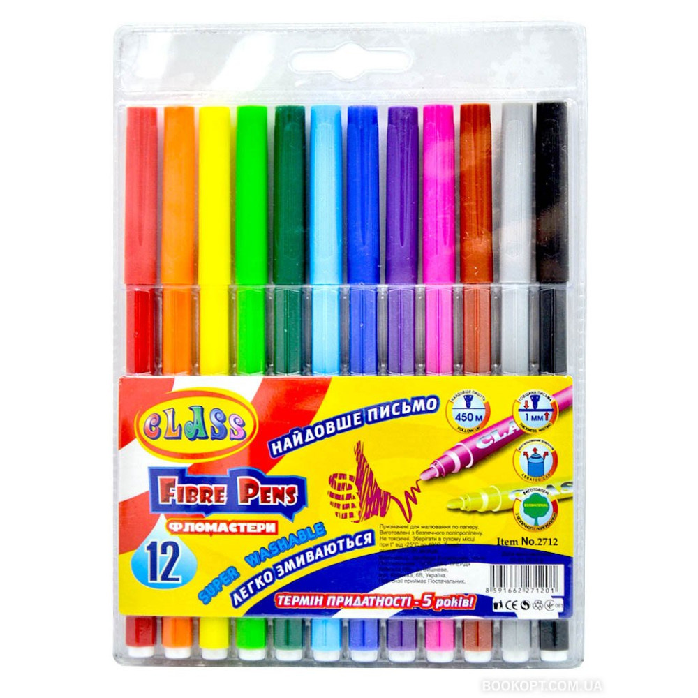 фломастери "Легке змивання", 12 кол., довж.письма - 450м, 2712, PREMIUM, CLASS