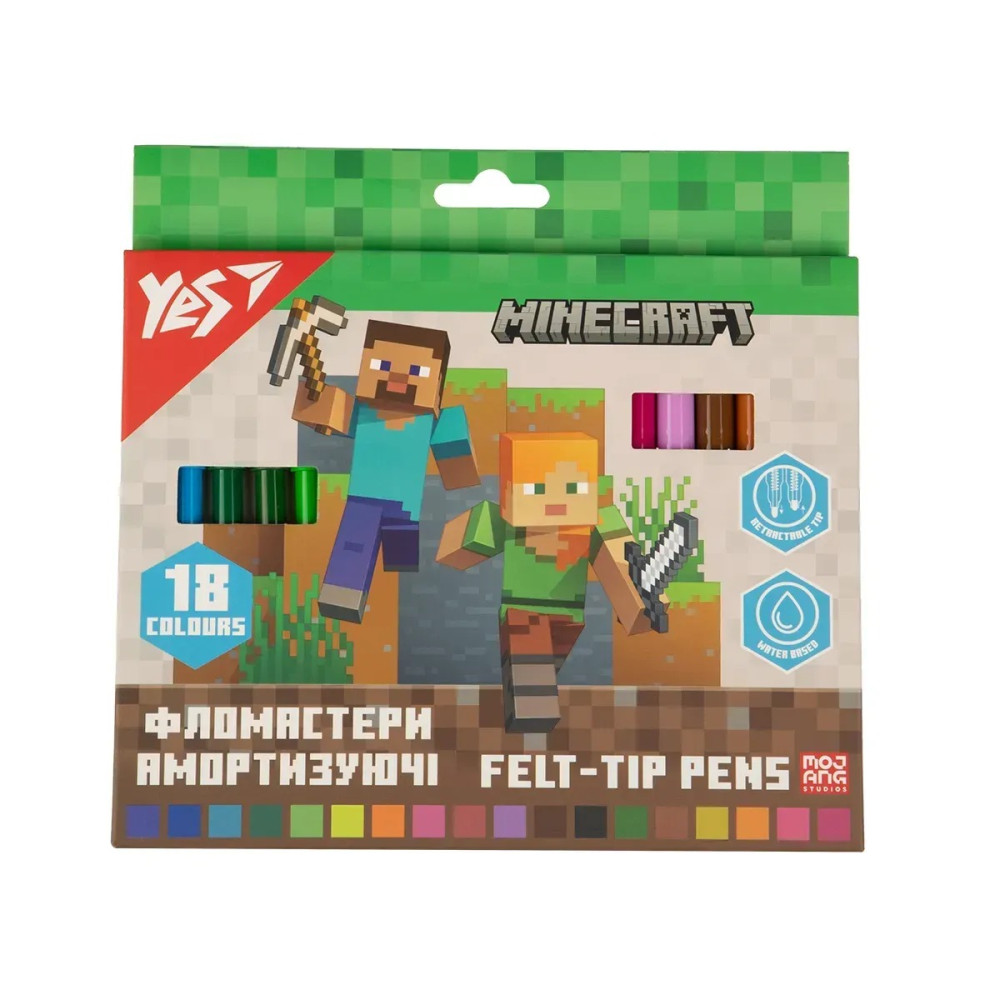 Фломастери Yes 18 кольорів "Minecraft", амортизуючі