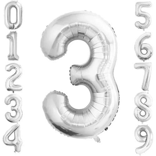 Фольгована цифра Китай під гелій (70 см) - "3" (срібло)