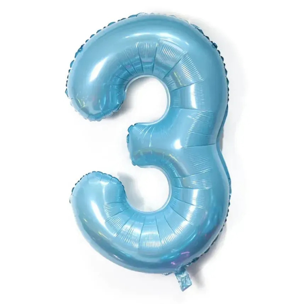 Фольгована цифра під гелій (70 см) - "3" (блакитна)