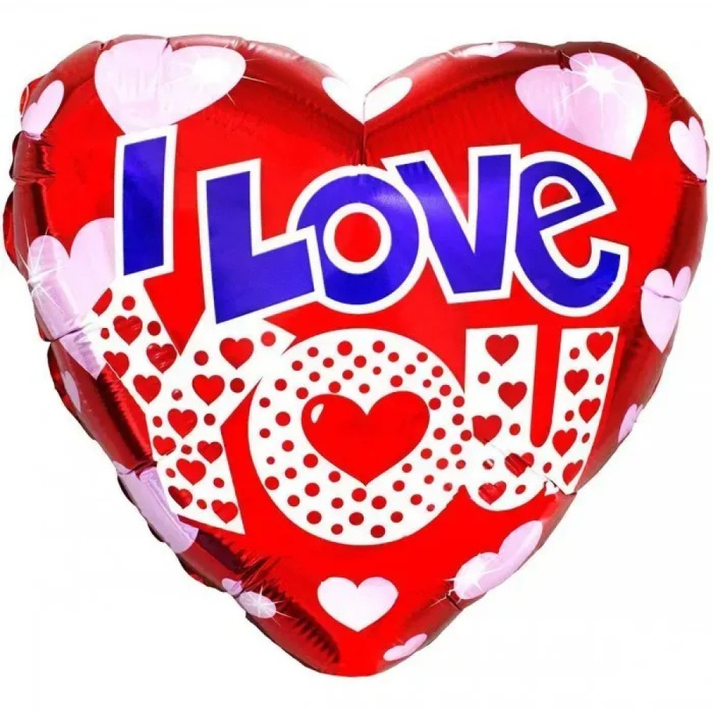 Фольгована кулька (серце) Flexmetal I love you синій напис на червоному 18" 14848
