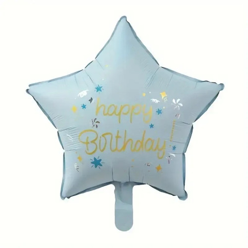 Фольгована кулька блакитна зірка та Happy birthday золотом 18" 14830