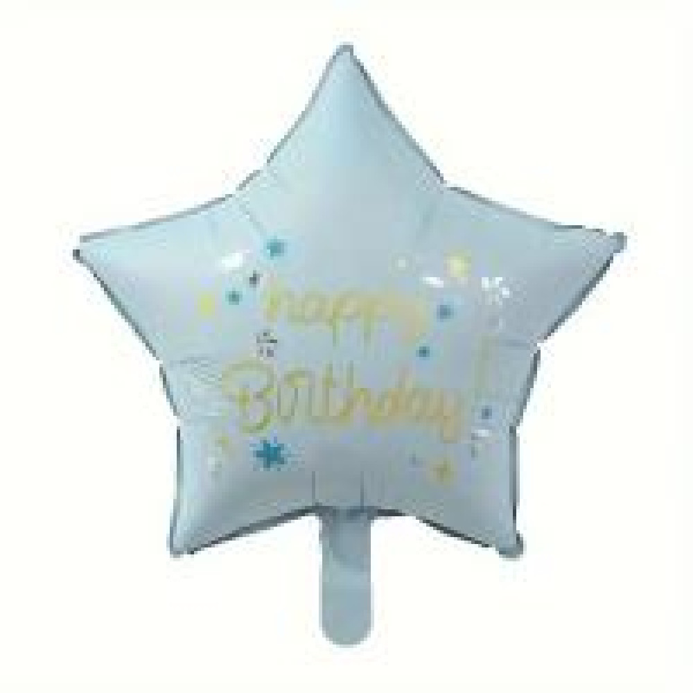 Фольгована кулька блакитна зірка та Happy birthday золотом 18" 14830 - 0