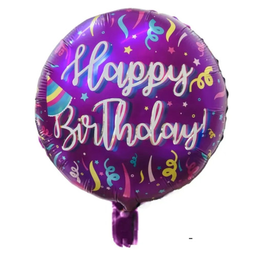 Фольгована кулька Коло Happy Birthday серпантин на фіолетовому 18" 14722