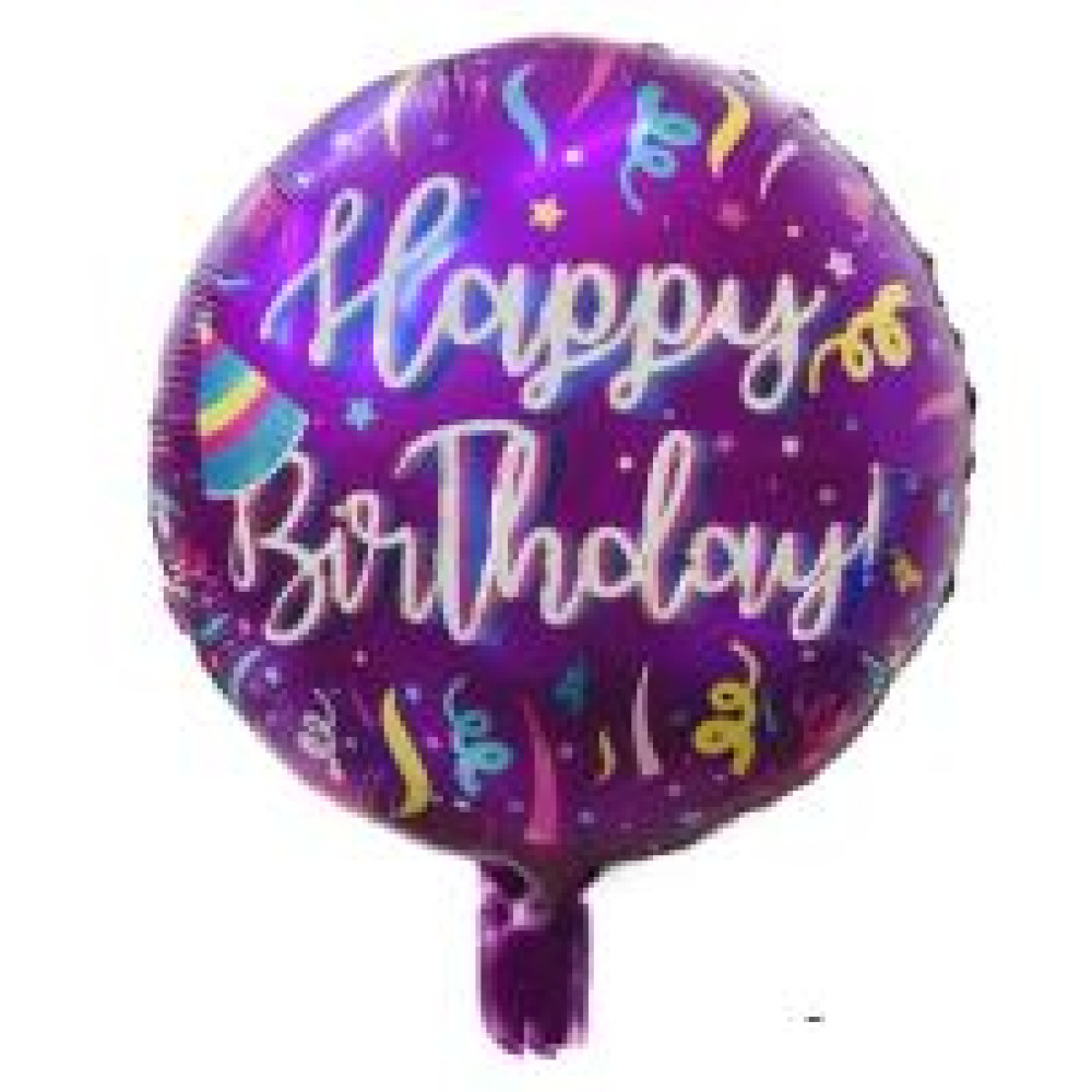 Фольгована кулька Коло Happy Birthday серпантин на фіолетовому 18" 14722 - 0