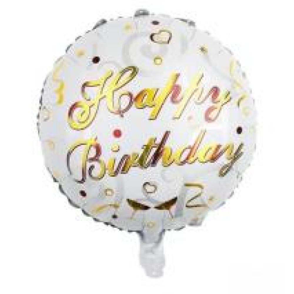 Фольгована кулька коло Happy birthday золотий напис на білому, конфетті 18" 13578 - 0