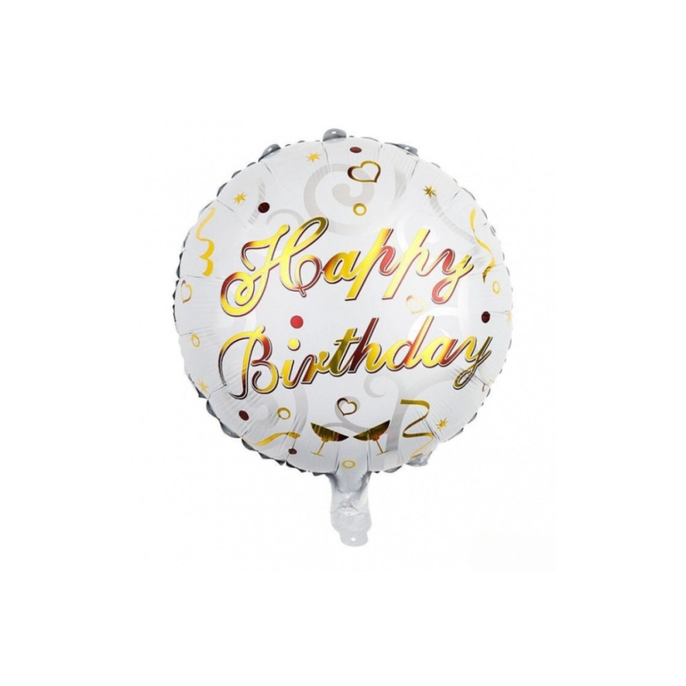 Фольгована кулька коло Happy birthday золотий напис на білому, конфетті 18" 14455
