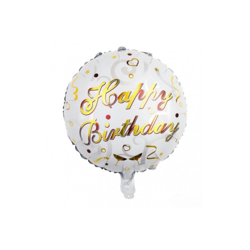 Фольгована кулька коло Happy birthday золотий напис на білому, конфетті 18" 14455