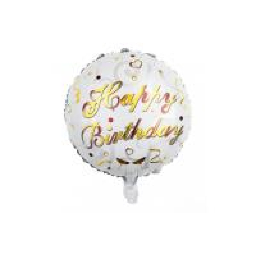 Фольгована кулька коло Happy birthday золотий напис на білому, конфетті 18" 14455 - 0