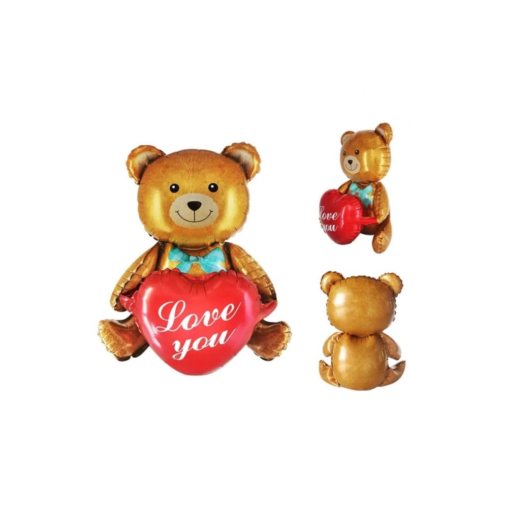 Фольгована кулька Ведмедик з серцем коричневий Love you 45 см