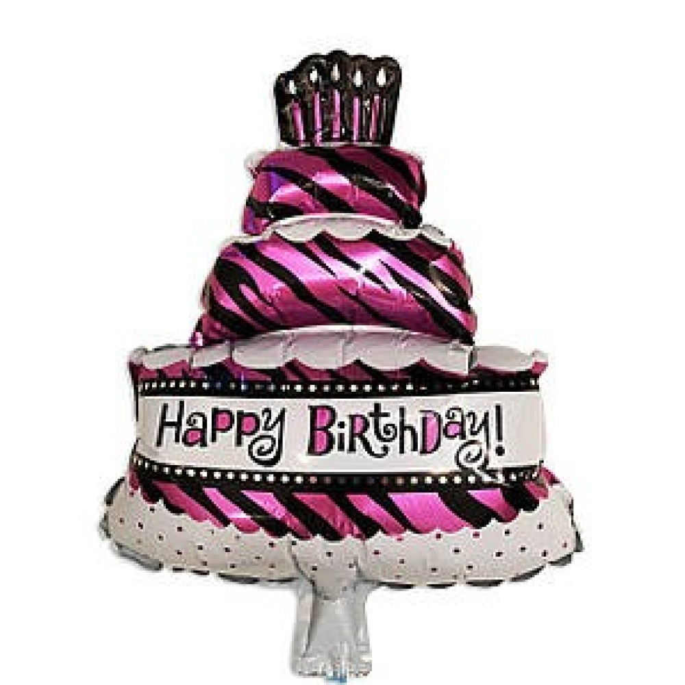 Фольгована кулька Торт Happy birthday, рожевий