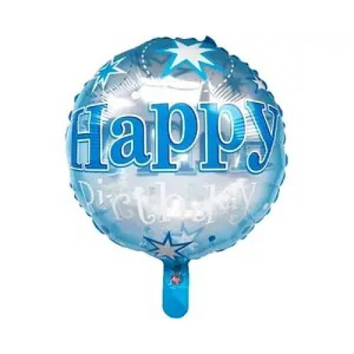 Фольгована Куля Коло "Happy Birthday зірочки блакитний"