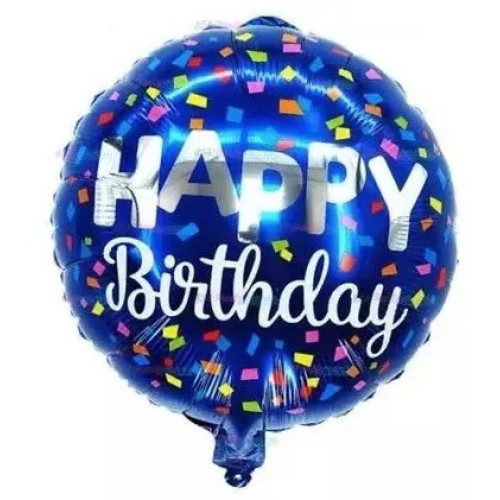 Фольговане коло "Happy Birthday синий с серебряной надписью" 18' 02495
