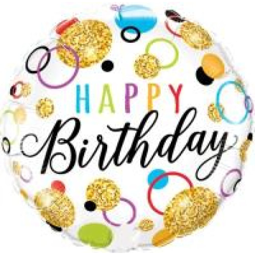 Фольговане коло «Happy Birthday. Золоті кружечки, кольорові кільця» 18' 10281 - 0