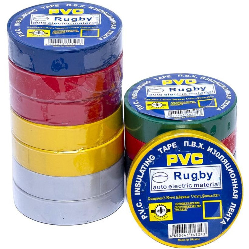 Ізолента ПВХ мікс кольорів 20м, 17x0,18мм "Rugby"