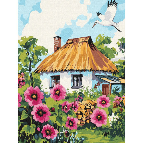 Набір для розпису по номерах "Мальви біля хати" 30x40см KHO6407