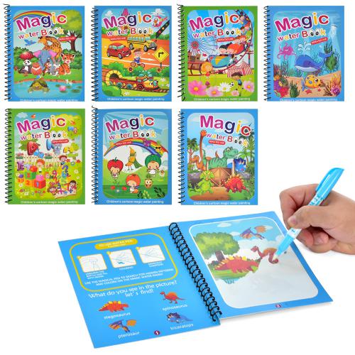 Книжка для малювання 80843-6-9-0-75-77-78 (210шт) водою, на спіралі,картон, маркер, 7видів, у кул., 18-25-1см
