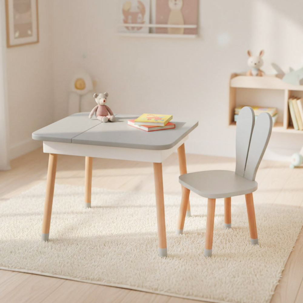 Комплект ARINWOOD Зайчик Desk з ящиком Сірий (столик + стіле - 1