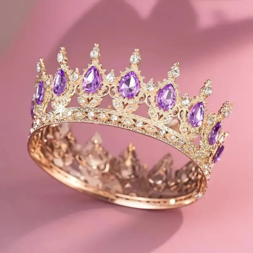 Корона металева з піками золото з бузковим камінням 12,5x5,5 см 15450