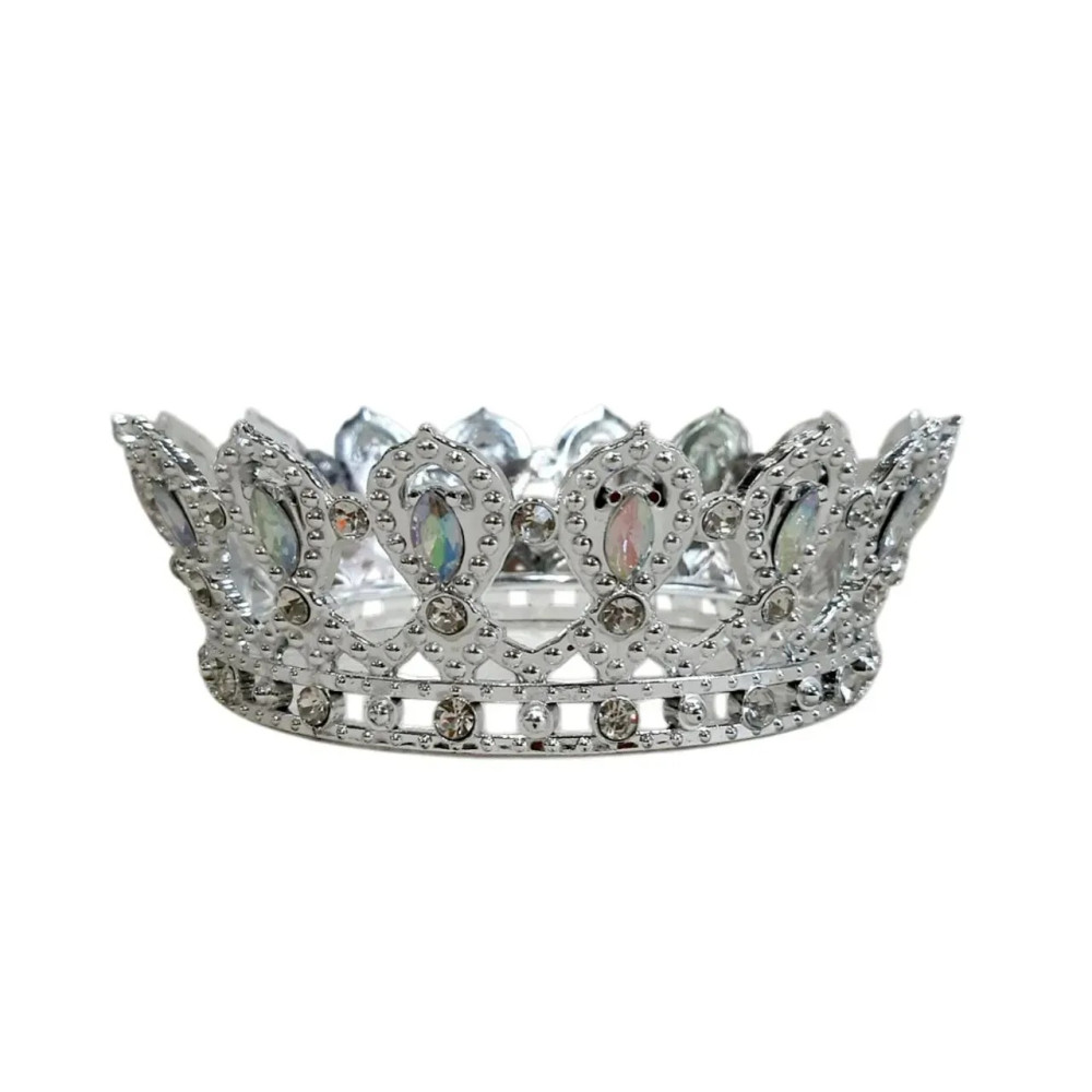 Корона пластмасова барокко срібна з білим камінням 12,5x5,5с