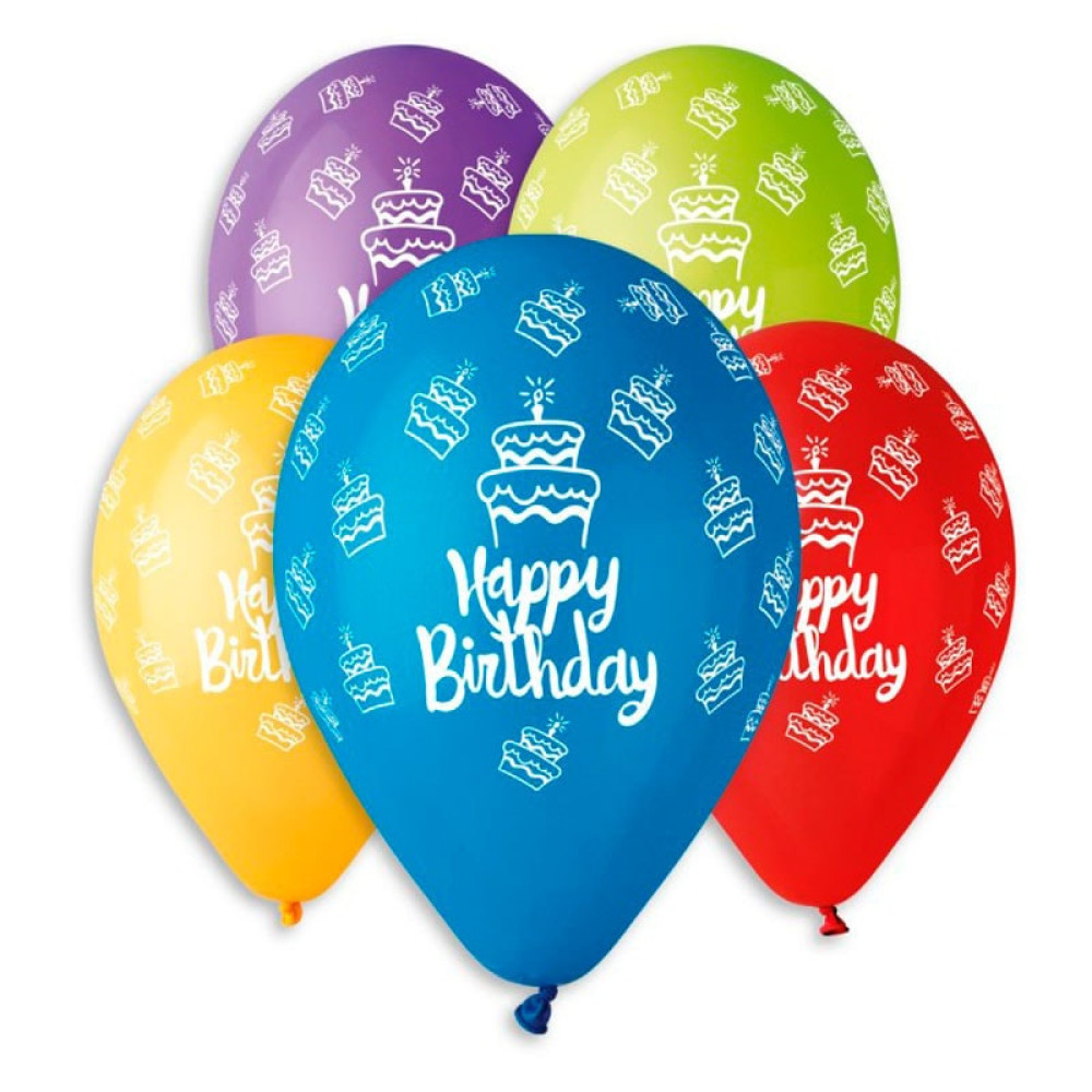 Кульки пастель, 12", Happy Birthday тортики