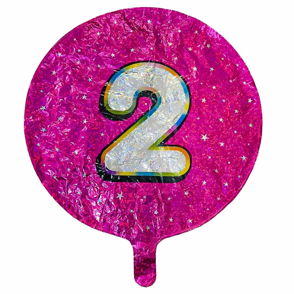 Куля кругла ЦИФРА з голограмою малинова "2" 18