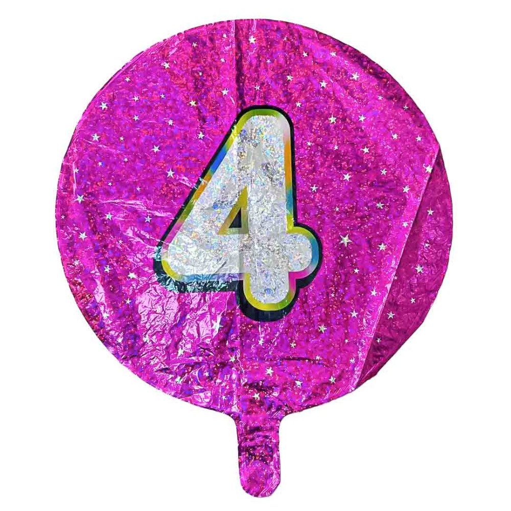 Куля кругла ЦИФРА з голограмою малинова "4" 18