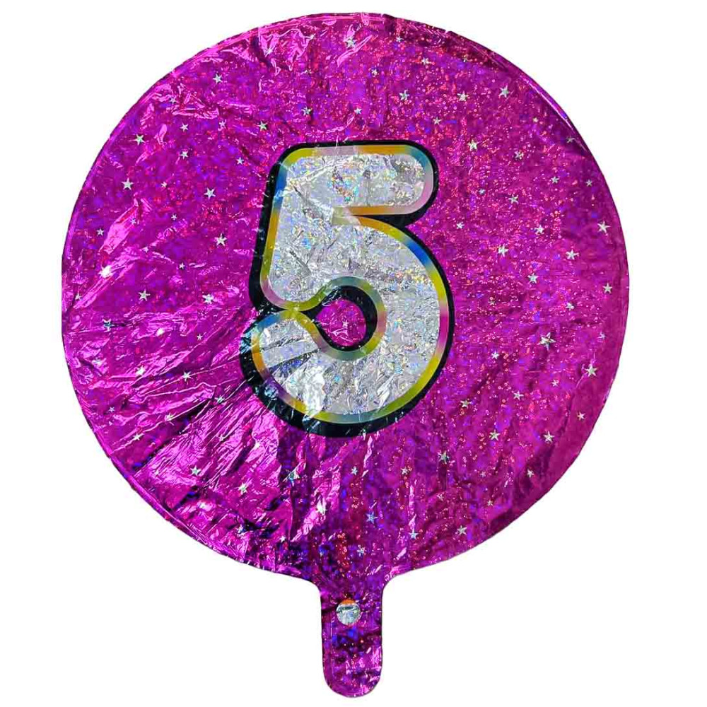 Куля кругла ЦИФРА з голограмою малинова "5" 18