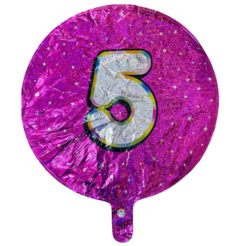Куля кругла ЦИФРА з голограмою малинова "5" 18