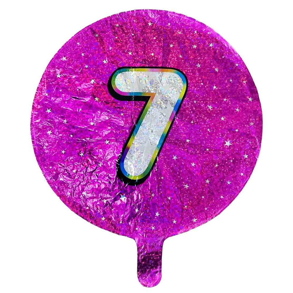 Куля кругла ЦИФРА з голограмою малинова "7" 18