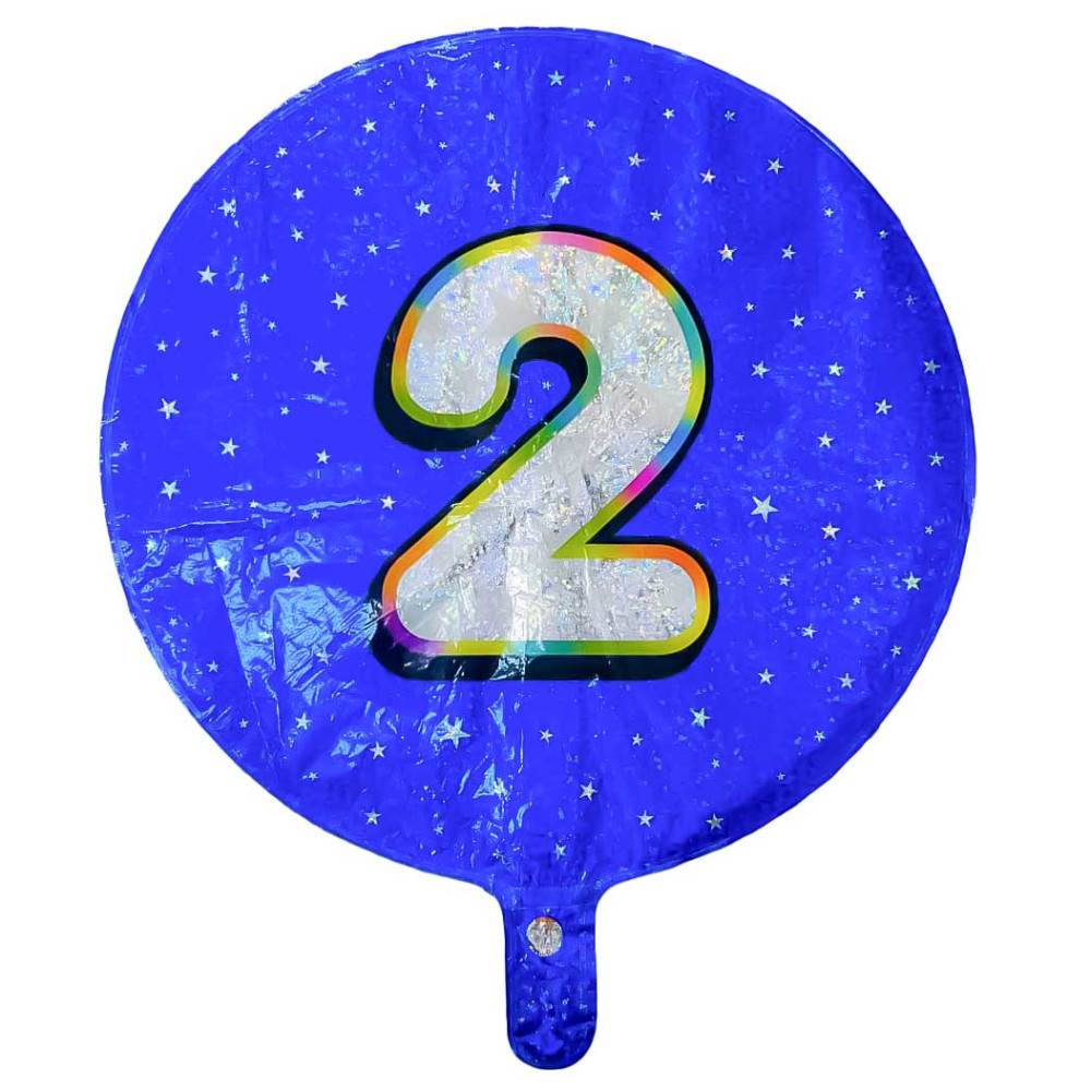 Куля кругла ЦИФРА з голограмою синя "2" 18