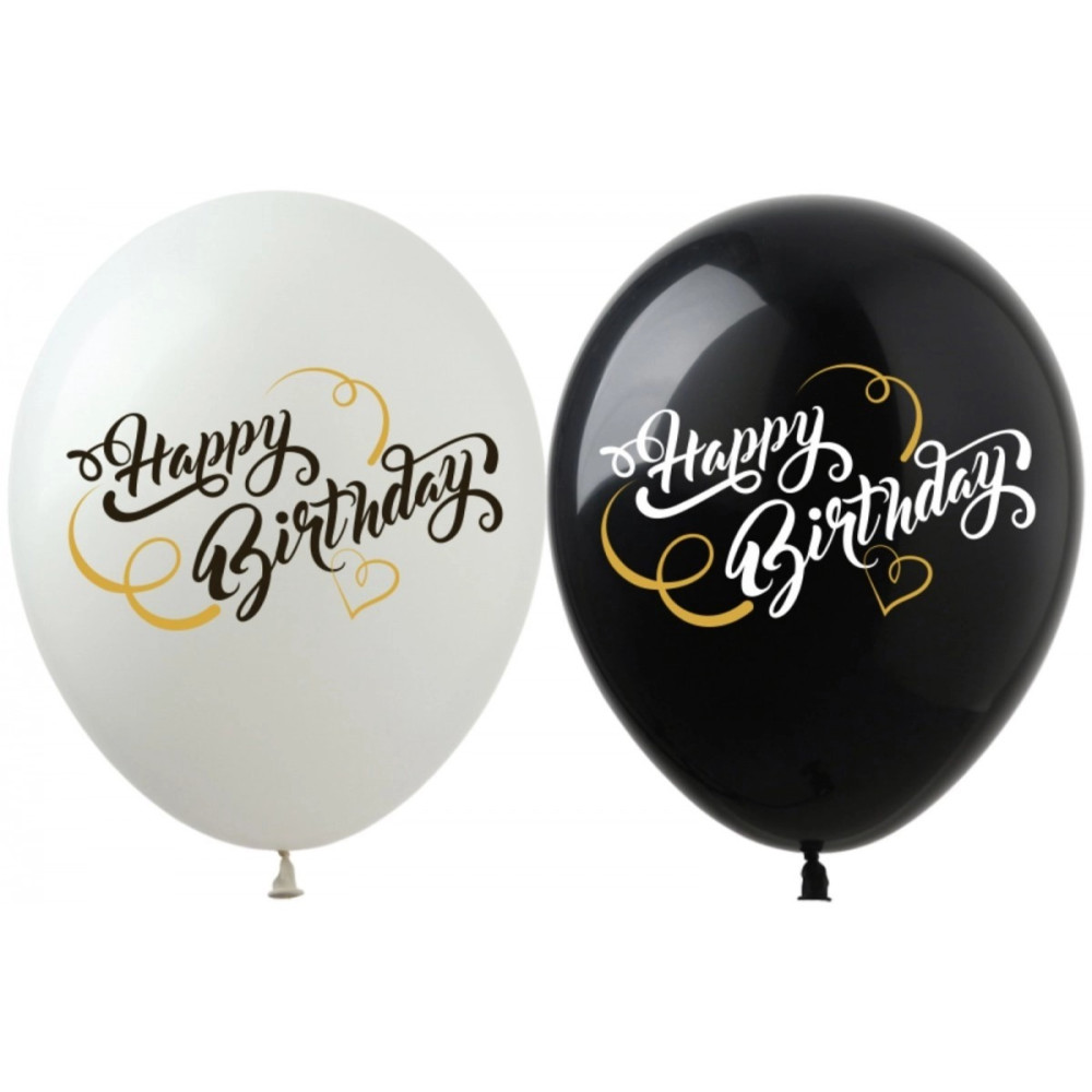 Куля латексна Арт-SHOW "Happy birthday каліграфія" чорна та біла 12'