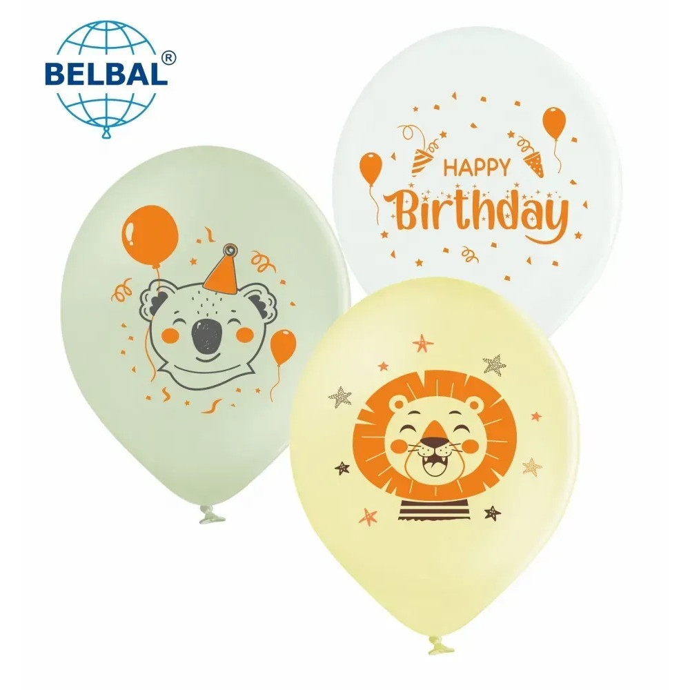 Латексні кульки Belbal Happy Birthday Веселі звірі 30 см 12"