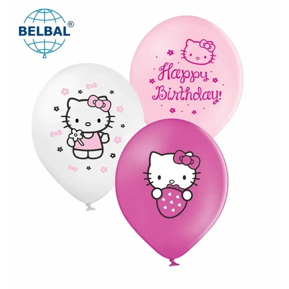 Латексні кульки Belbal "Hello Kitty", мікс, рожевий, білий