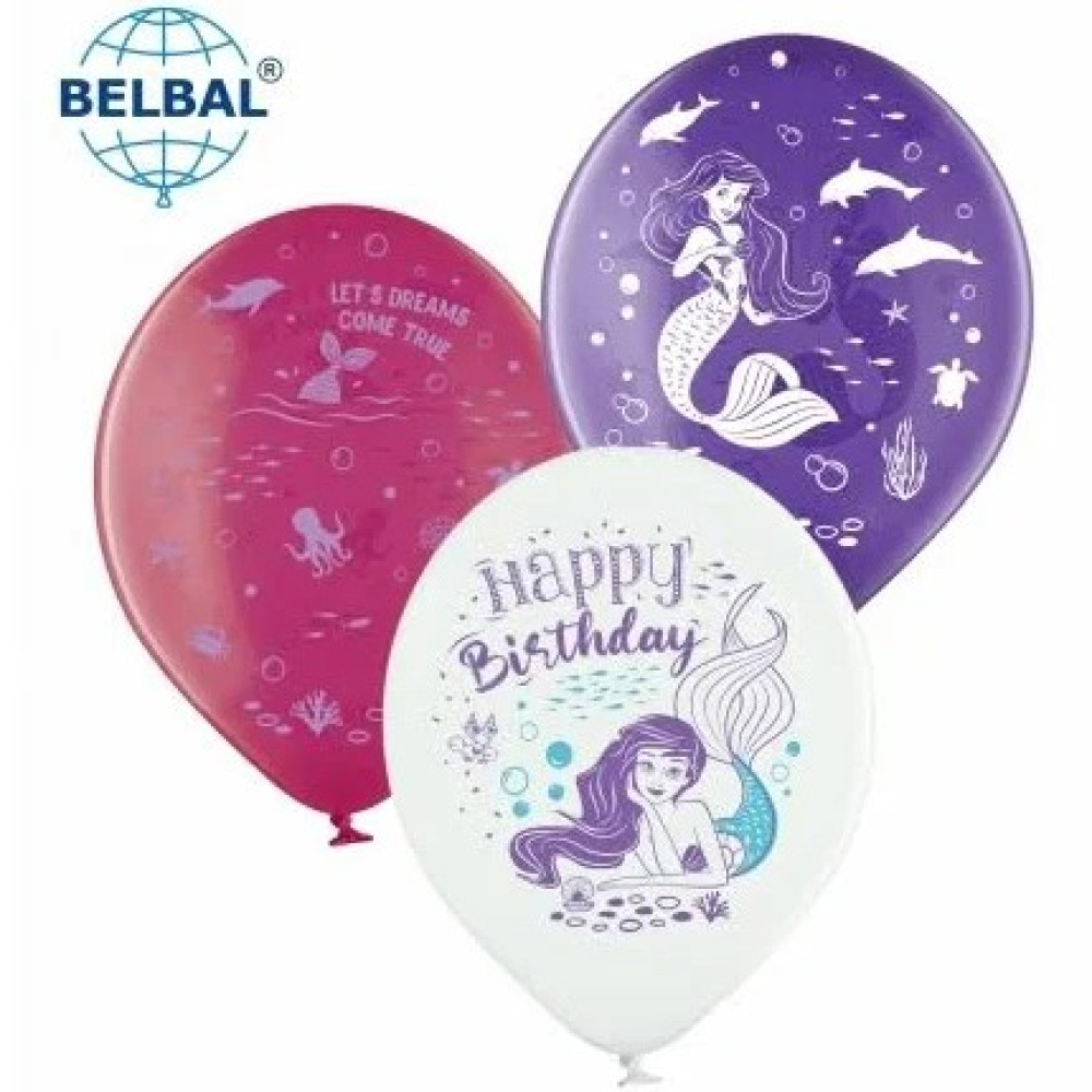 Латексні кульки Belbal Русалонька, фіолетовий, білий, рожевий, кристал 30 см 12" (25) 13447