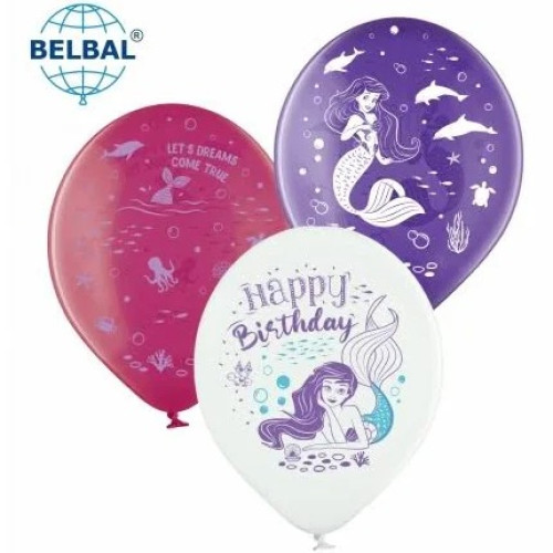 Латексні кульки Belbal Русалонька, фіолетовий, білий, рожевий, кристал 30 см 12" (25) 13447