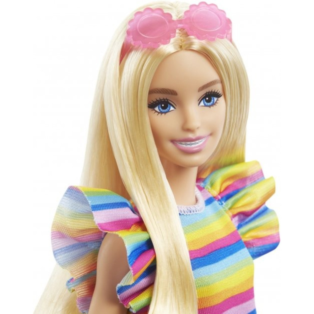 Лялька Barbie "Модниця" з брекетами у смугастій сукні HPF73 - 4