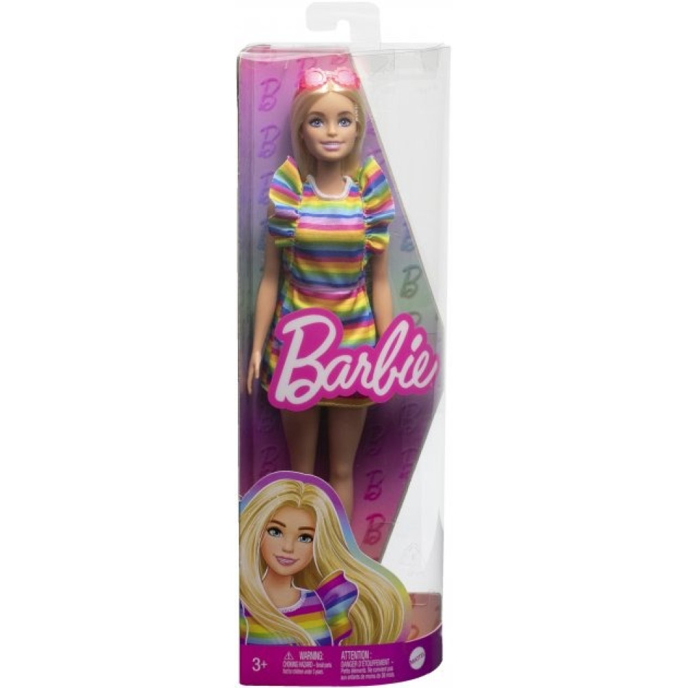 Лялька Barbie "Модниця" з брекетами у смугастій сукні HPF73 - 3