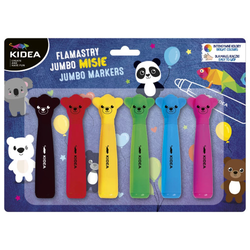 Маркери Kidea Jumbo з фігурками ведмедиків Тедді, 6 кольорів