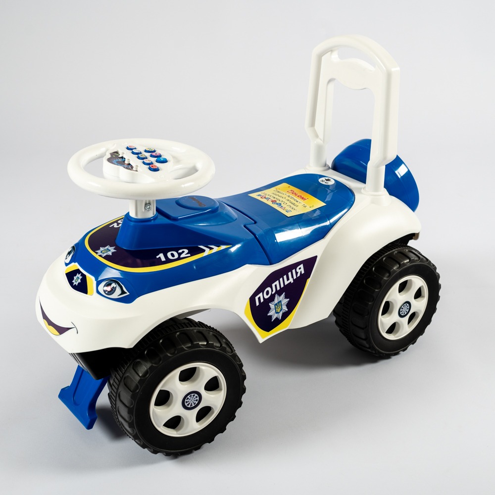 Машинка-каталка Автошка з музичним рулем  Поліція білий корпус ,сине сидіння - 0