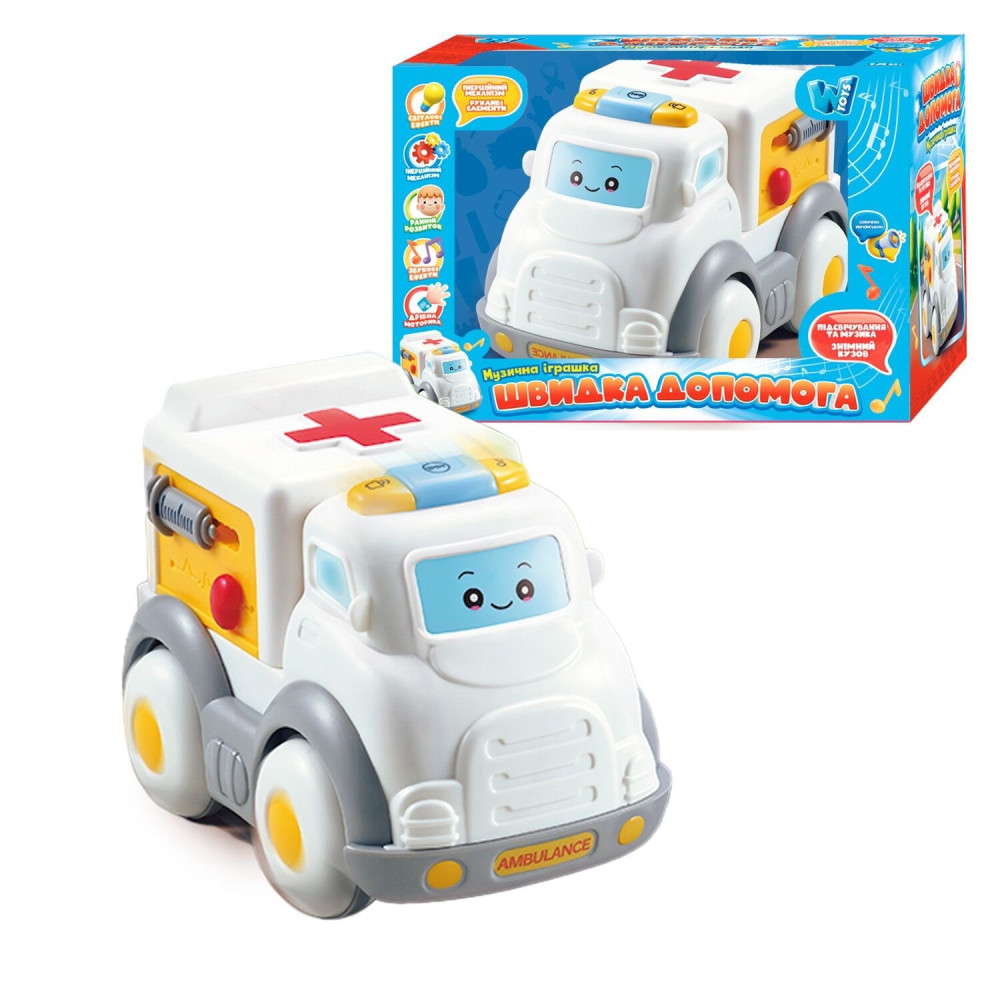 Машинка музична 65747 "WToys", Українське озвучування, "Швидка допомога", світло, мелодії, пісні, інерція, в коробці