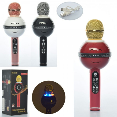 Мікрофон X13373 25 см, світ, MP3, Bluetooth, SD слот, запись, акум, USB, мікс кол, коробка